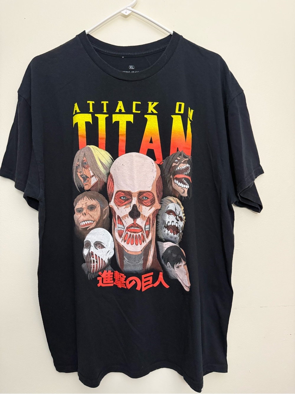 Ripple Junction Black Attack on Titan Graphic Tee with Red and Yellow Print